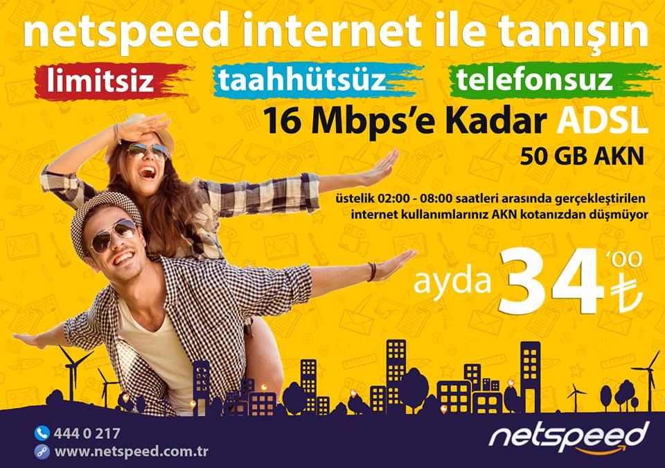 Netspeed - Taahhütsüz Yalın İnternet - Aylık 34 TL