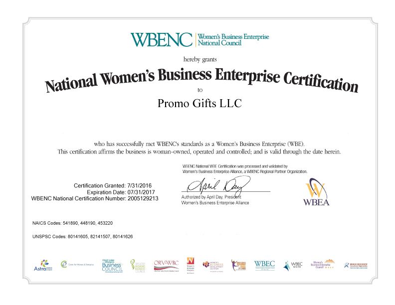 Promo Gifts Promotional Products Apparel: WBE Certification