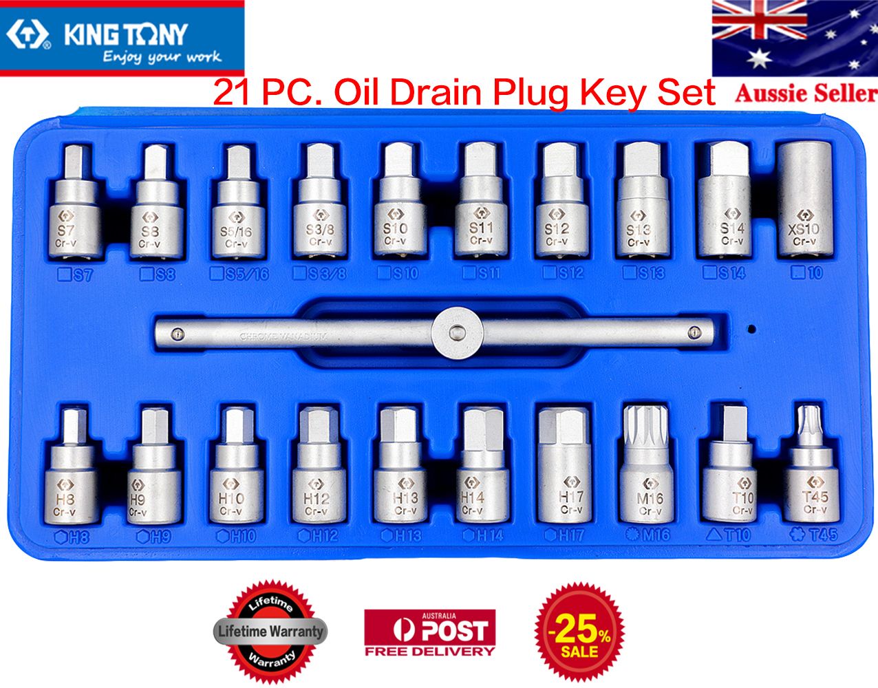 3//8/" Drive Master Drain Sump Plug Key Set For Engines Gear Boxes 21pc Kit